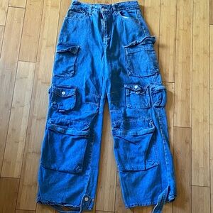 Forever 21 Womens's Blue Cargo Denim Utility Jeans